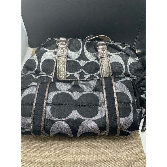 Coach Poppy Glam Tote Style 15443 Black Signature Shimmer with Magenta Lining - Picture 7 of 11